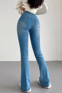 High Waist Elastic Rollover Jeans Pants
