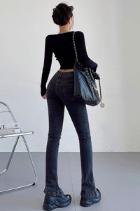 High Waisted Stretch Micro Flared Jeans Pants