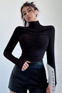 Women Long Sleeve Pleated Tight Top