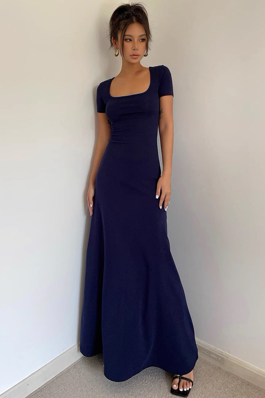 slim fit dress slacks Square Neck Wedding Guest Dress 8 US / Royal Blue