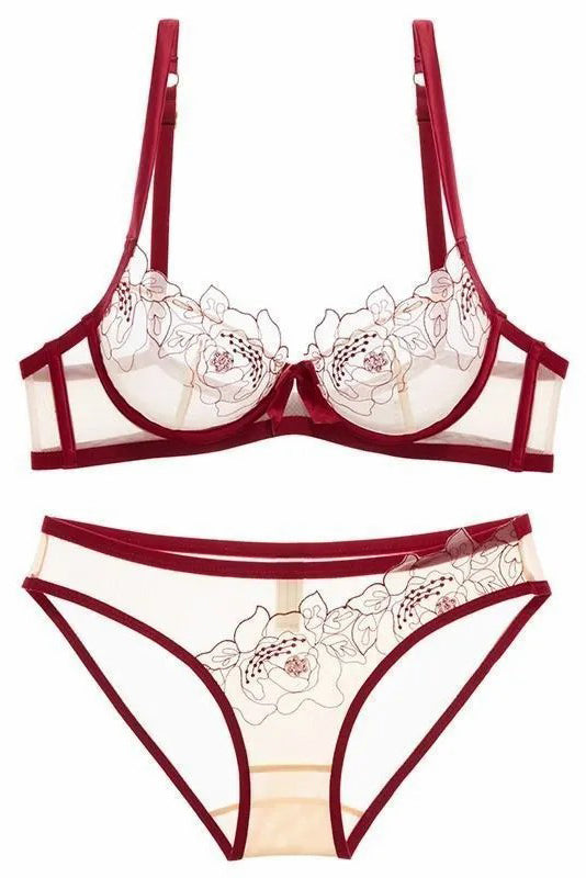 Sexy Women Lace Hollow Embroidery Underwear Lingerie Set