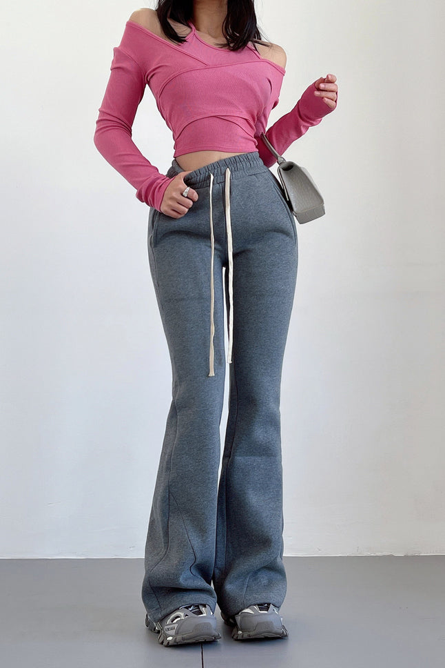 Women's High Waist Bell Bottom Sweatpants Casual Plus Velvet Pants