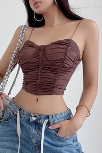 Sexy Thin Shoulder Strap Pleated Tank Top