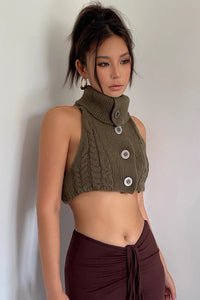 Sexy Sleeveless Knitted Button Lapel Tank Top