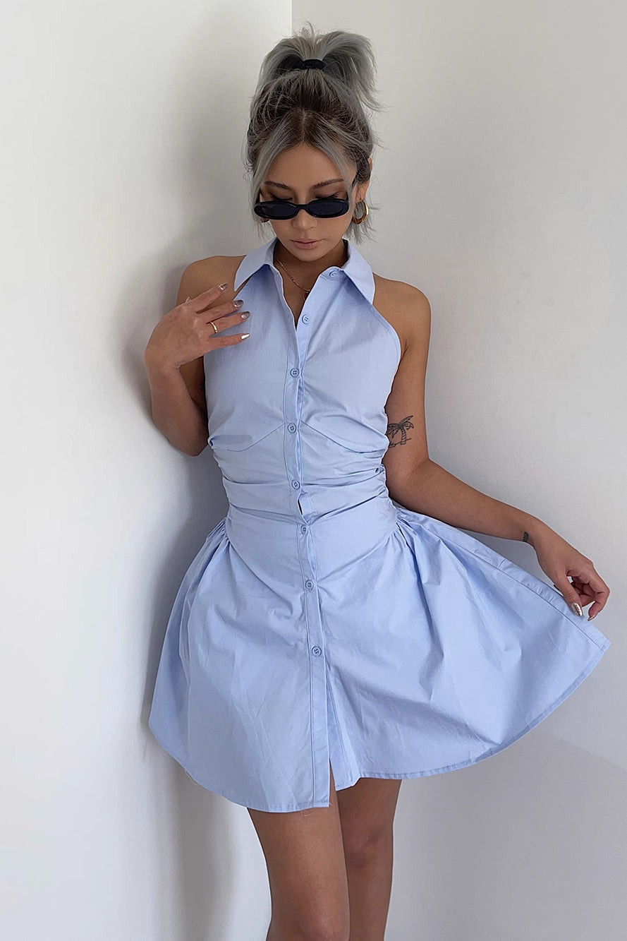 Buttoned Front Sleeveless Pleated Dress