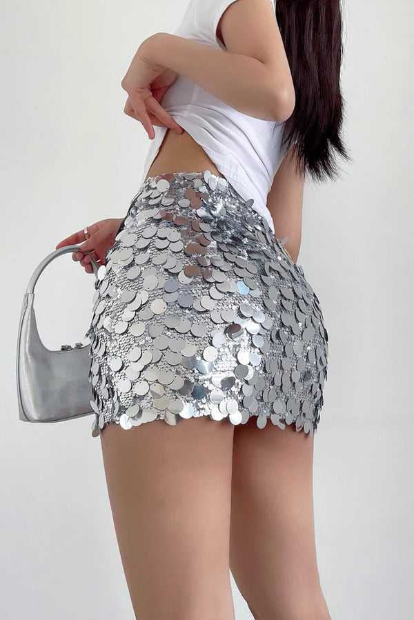 Sexy Large Sequin High Waist Slimming Wrap Hip Short Skirt