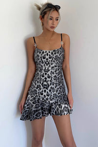 Sequin Leopard Print High Waisted Suspender Dress