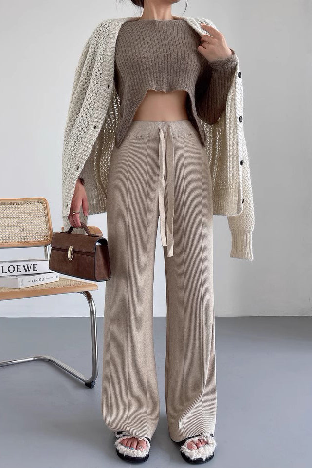 Knitted Wide Leg Pants High Waist Loose and Thick Drape Feel Pants