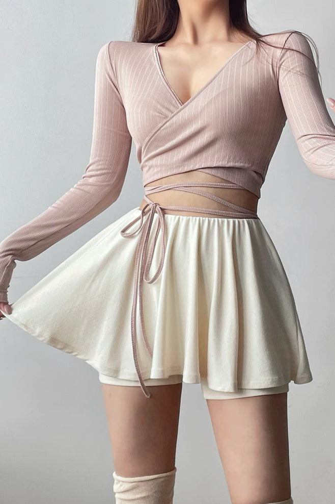 Fake Two Piece Skirt Pants Half Skirt High Waist A-Line Short Skirt