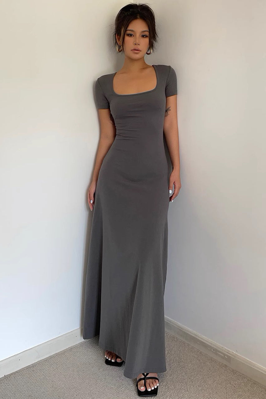 gray short sleeve dress Dark Grey Short Sleeve Asymmetrical Jersey Mini Dress