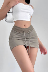 Drawstring Wrap Hip Short Skirt With Elastic Waist And Versatile A-Line Skirt