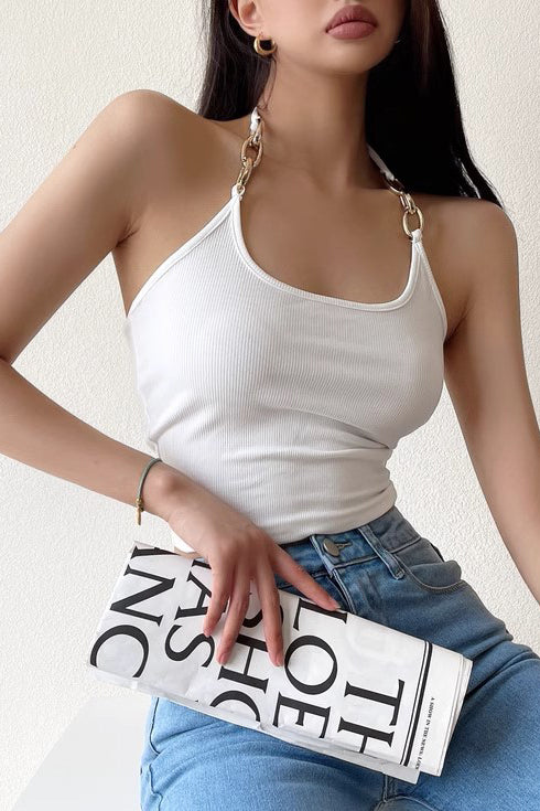 Sexy Backless Chain Halter Strap Cami Crop Vest Tank Top