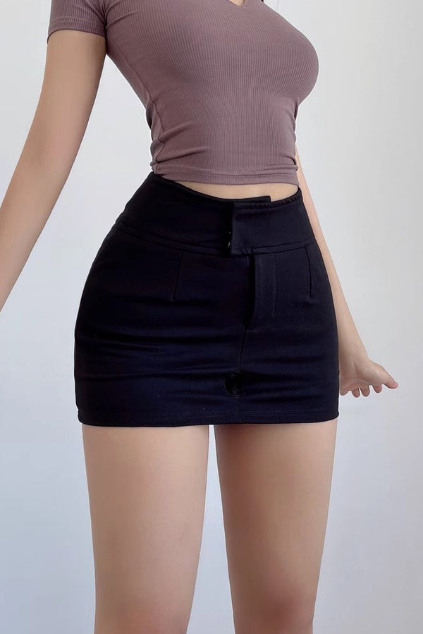 High Waisted Elastic Hip Wrap Skirt