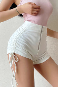 Sexy Tight Buttock Lifting With Drawstring Pleated Zipper Shorts