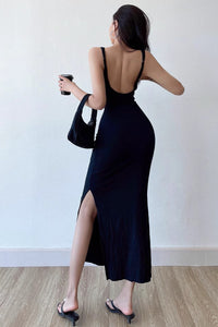 Sexy Backless High Split V-Neck Strap Tight Wrap Hip Long Dress