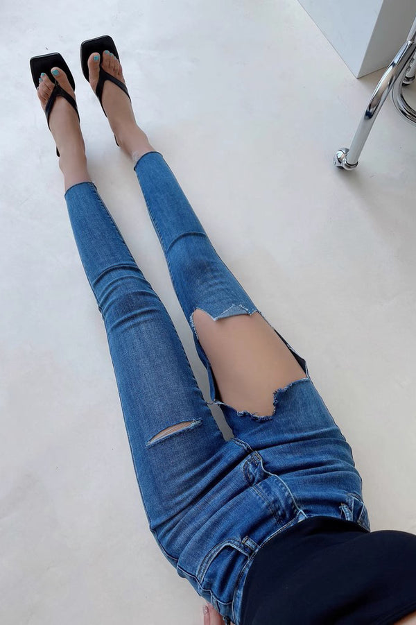 Sexy Tight Wrap Hip High Waist Big Hole Jeans