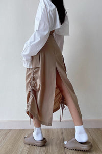 Sexy High Waisted Split Drawstring Hem Half Length Skirt