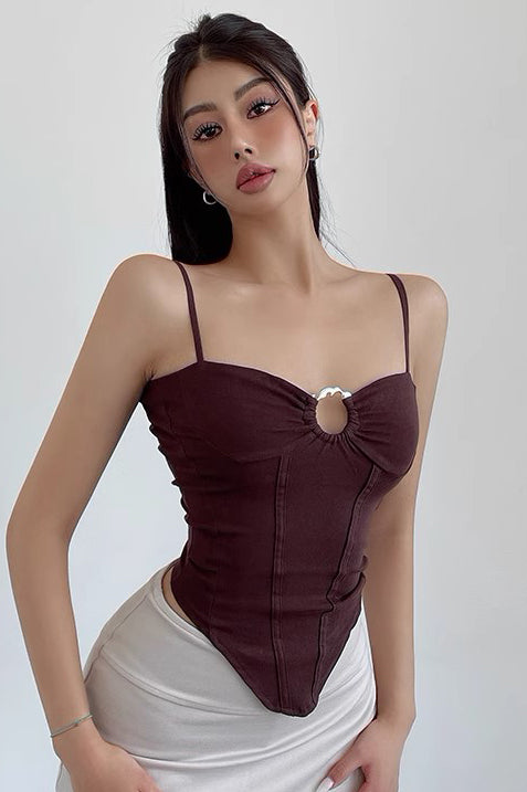 Sexy Tight Hollow Out Metal Lifting Ring Strap Tank Top
