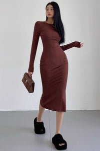 Sexy Round Neck Long Sleeved Buttocks Wrapped Fishtail Dress