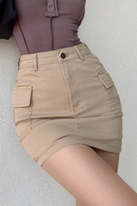 Vintage Denim Skirt High Waist Side Pocket Wrap Hip Skirt A-Line Skirt