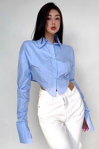 Solid Lapel Cropped Long Sleeve Sunscreen Shirt