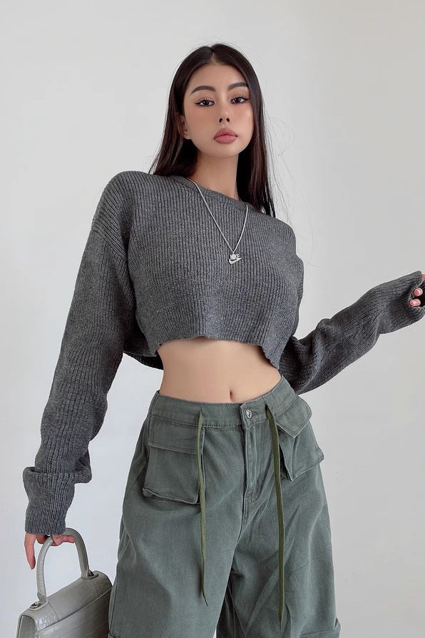 Loose Fitting Sweater Round Neck Long Sleeved Knit Top