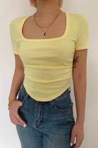 U-Neck Curved Hem Short Sleeve Top