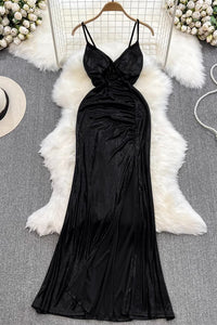 Sexy Women V-Neck Backless Strap Ruffle Maxi Dress