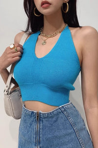 Sexy V-Neck Halter With Lace Up Vest Top
