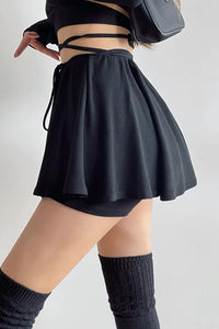 Fake Two Piece Skirt Half Skirt High Waist A-Line Short Skirt