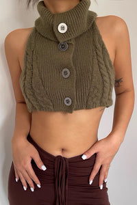 Sexy Sleeveless Knitted Button Lapel Tank Top