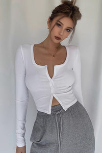 Sexy U-Neck Long Sleeved High Waisted Top