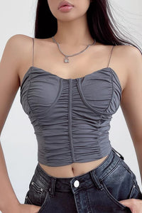 Sexy Thin Shoulder Strap Pleated Tank Top