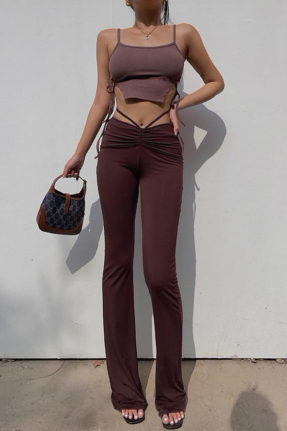 Light Thin Strappy Pants High Waist Elastic Casual Pants