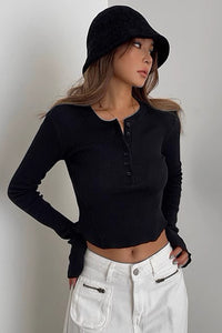 Sexy Round Neck Breasted Long Sleeved Top