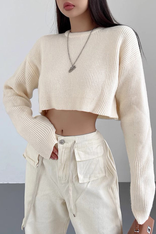 Loose Fitting Sweater Round Neck Long Sleeved Knit Top