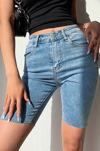 Retro High Waisted Skinny Elastic Denim Shorts