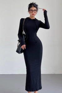 Hooded Sporty Style Knitted Long Dress