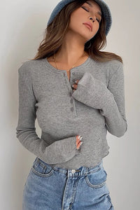 Sexy Round Neck Breasted Long Sleeved Top