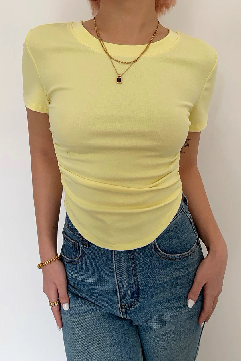 Round Neck Pleated T-Shirt Curved Top