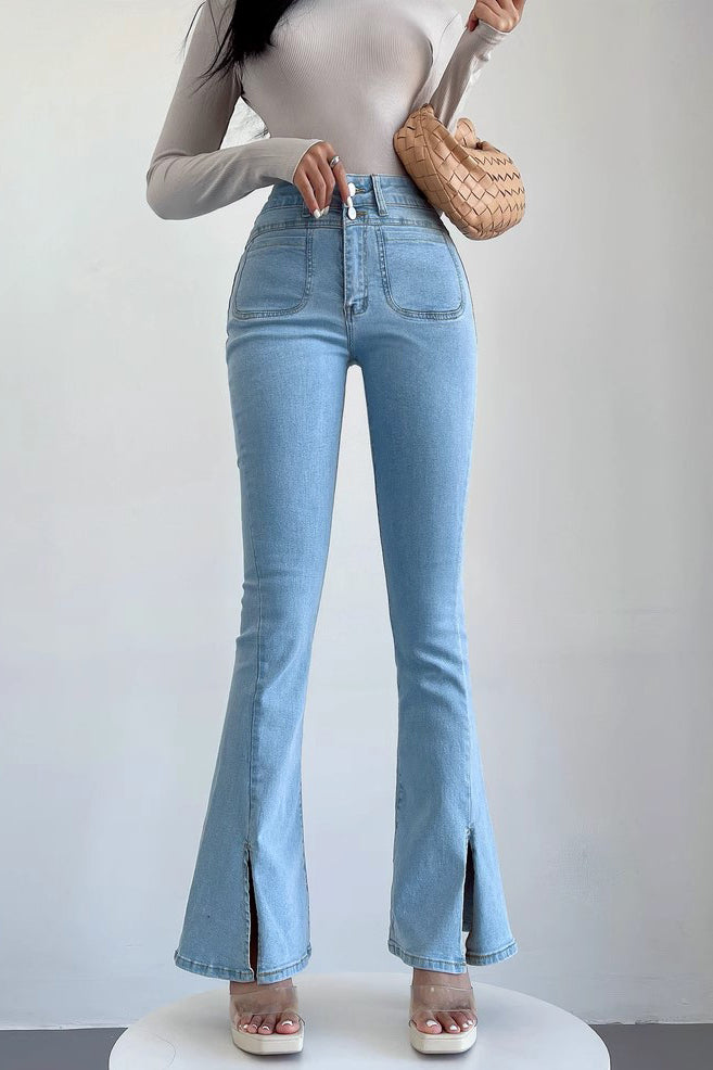 Slit Front Tight High Waisted Slim Fitting Pants Jeans