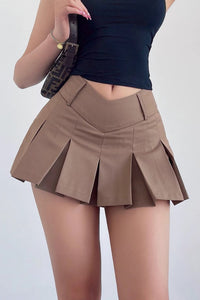 V-Shaped Waist Pleated Skirt Half Length Skirt Slim A-Line Ultra Short Skirt