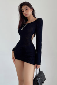 Women's Backless Knitted Long Sleeve Mini Dress