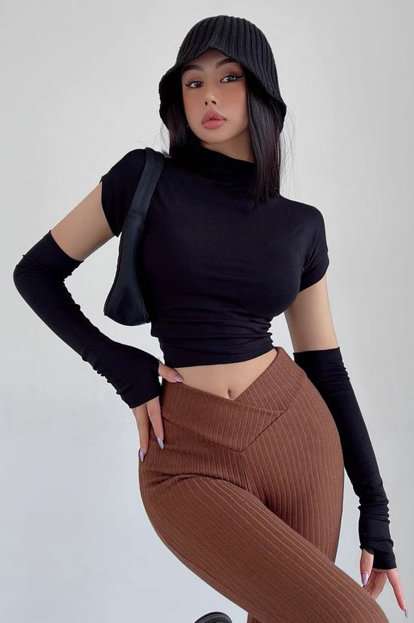 Fashion Round Neck Tight Top with Long Sleeve