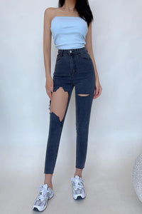 Sexy Tight Wrap Hip High Waist Big Hole Jeans