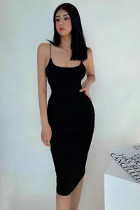 Sexy Tight Strap Dress Solid Color Hip Wrap Long Dress