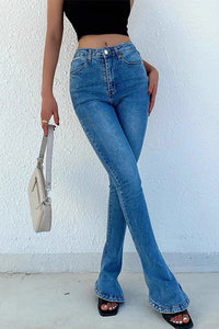 Fashion High Waist Flared Horseshoe Pants Trousers Tight Fitting Jeans