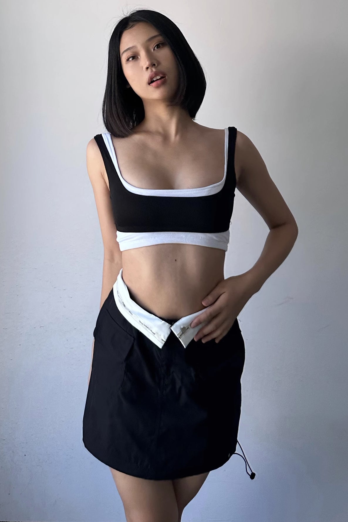 Rib-knit Off Shoulder Tight Tank Top Two Piece Set