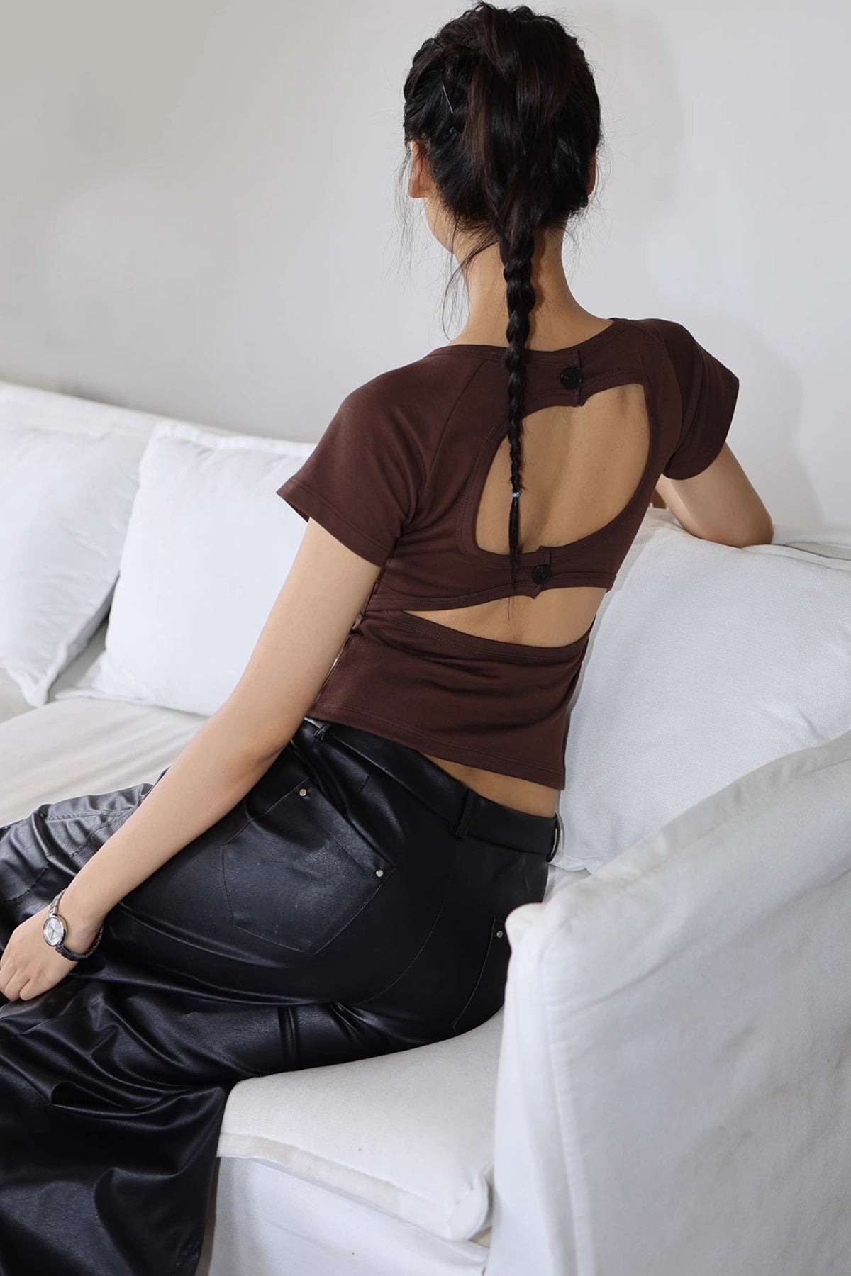 Backless Knot Back Solid Tops Shirts
