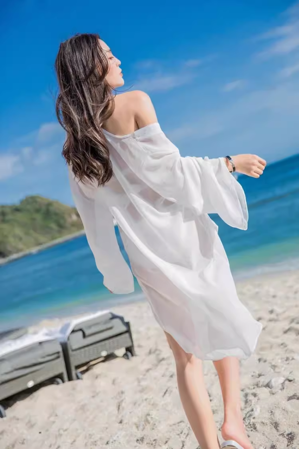Casual Beach V-Neck Long Sleeve Blouse Beachwear